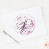 Eleganter rosa Lily Wasserfarbener Personalisierte Runder Aufkleber (Umschlag)