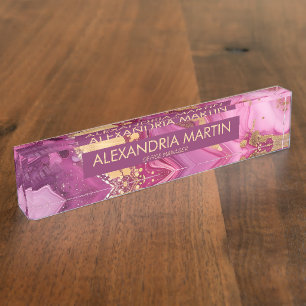 Eleganter rosa-magenta-goldener Glitter-Schreibtis Namensplakette