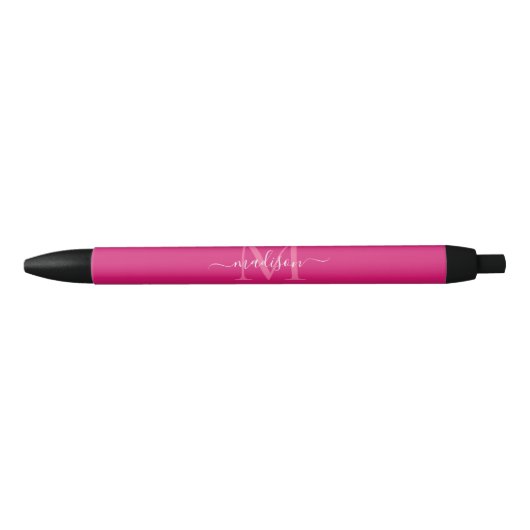 Eleganter rosa Magenta White Monogram Script Name Kugelschreiber (Vorderseite)