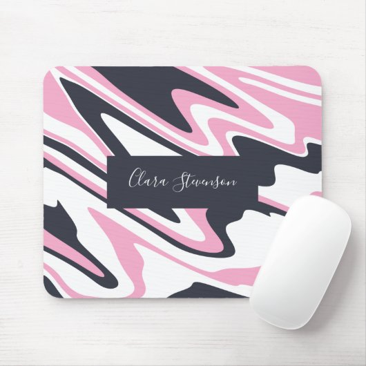 Eleganter rosa, marineblau-weißer Marmor Mousepad (Mit Mouse)