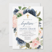 Eleganter Rosa-Marinemännchen Taufe floral Einladung (Vorderseite)