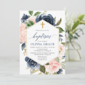 Eleganter Rosa-Marinemännchen Taufe floral Einladung (Stehend Vorderseite)