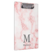 Eleganter rosa Marmor Aussehen Grau Name Monogram Klemmbrett (Rechts)