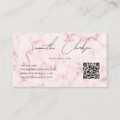 Eleganter rosa Marmor Handgeschriebener Script QR- Visitenkarte (Rückseite)