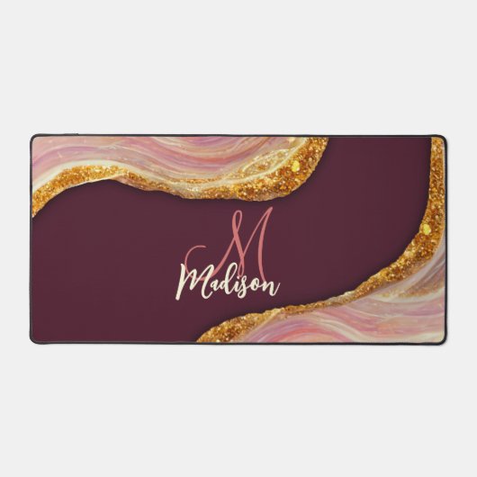 Eleganter Rosa Marmor Imitate Gold Glitzer Schreibtischunterlage (Vorderseite)