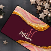 Eleganter Rosa Marmor Imitate Gold Glitzer Schreibtischunterlage