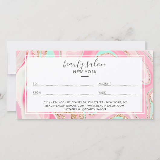 Eleganter rosa Marmor Rose Gold Glitzer Geschenkka (Rückseite)