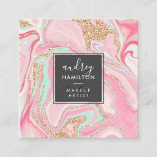 Eleganter rosa Marmor Rose Gold Moderne Make-up Kü Quadratische Visitenkarte