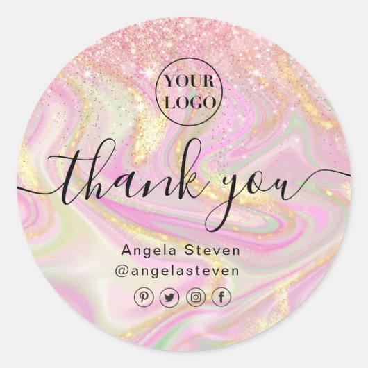 eleganter rosa Marmor schicker Gold Glitzer Klassi Runder Aufkleber (Vorderseite)