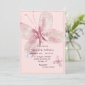Eleganter rosa Mauve Watercolor Butterfly Einladung (Stehend Vorderseite)