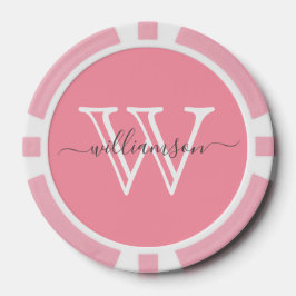 Eleganter rosa Minimaler Name und Mit Monogramm Pokerchips