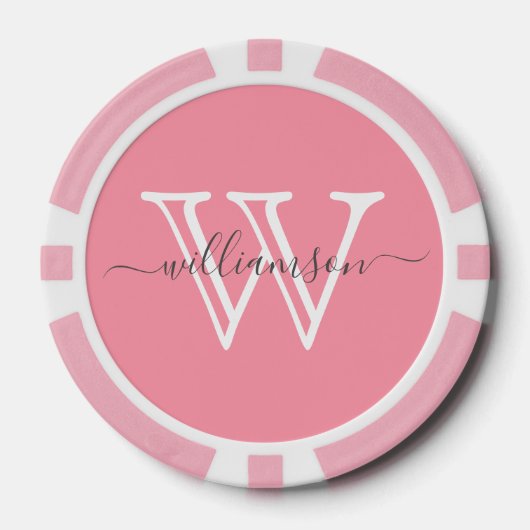 Eleganter rosa Minimaler Name und Mit Monogramm Pokerchips (Vorderseite)