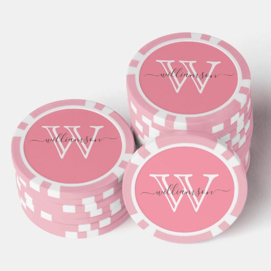 Eleganter rosa Minimaler Name und Mit Monogramm Pokerchips (Stapel)