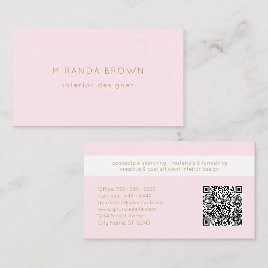 Eleganter, rosa Minimalistischer QR-Code Visitenkarte (Vorne/Hinten)