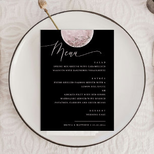 Eleganter rosa Mond   Black Celestial Wedding Menükarte