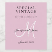 Eleganter Rosa Monogram Name Wedding Wine Weinetikett (Einzelnes Label)