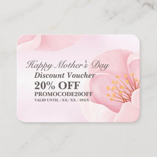 Eleganter rosa Muttertag Rabattkarte (Vorderseite)