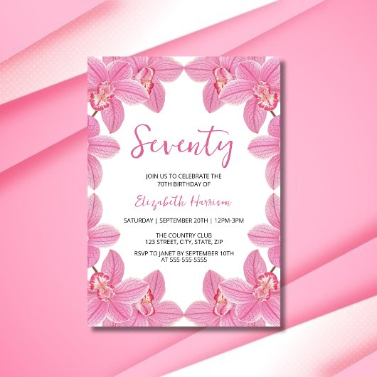 Eleganter Rosa Orchid Blumenrahmen Geburtstag Einladung