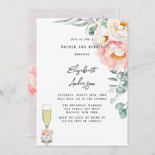Eleganter Rosa-Peonies Eucalyptus Brunch und Bubbl Einladung