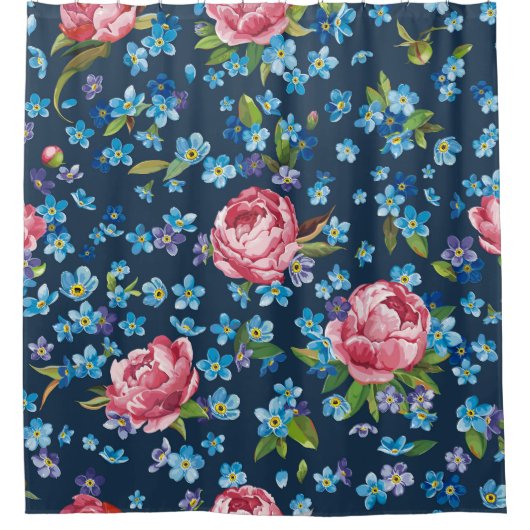 Eleganter rosa Peonies Retro Hintergrund Duschvorhang (Vorderseite)