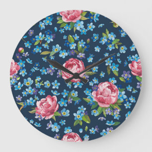 Eleganter rosa Peonies Retro Hintergrund Große Wanduhr