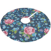 Eleganter rosa Peonies Retro Hintergrund Polyester Weihnachtsbaumdecke (Schrägansicht)