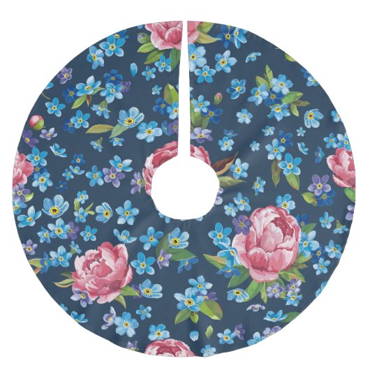 Eleganter rosa Peonies Retro Hintergrund Polyester Weihnachtsbaumdecke (Vorderseite)