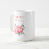 Eleganter rosa Peony Botanical Birthday Kaffeetasse (Vorderseite Links)