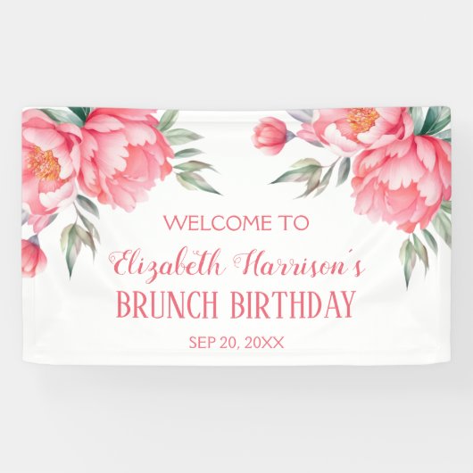 Eleganter rosa Peony Botanischer Brunch Geburtstag Banner (Horizontal)