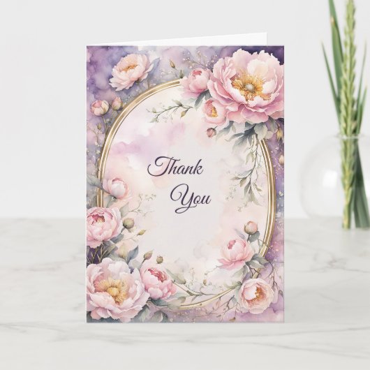 Eleganter Rosa Peony Oval Rahmen Dankeskarte (Vorderseite)