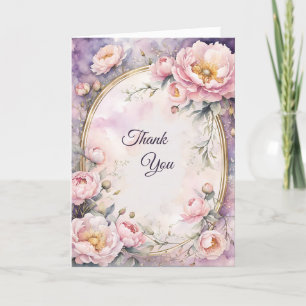 Eleganter Rosa Peony Oval Rahmen Dankeskarte
