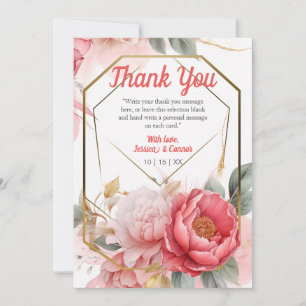 Eleganter Rosa Peony Watercolor Wedding Gold Rahme Dankeskarte