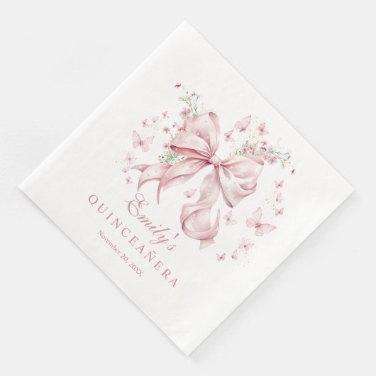 Eleganter Rosa Perlen Perlen Quinceanera Geburtsta Serviette (Ecke)