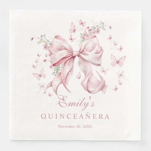 Eleganter Rosa Perlen Perlen Quinceanera Geburtsta Serviette (Vorderseite)