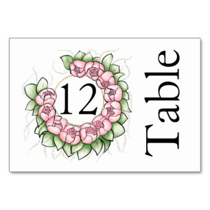 Eleganter rosa Pfingstrosenkranz-Aquarell-Hochzeit Tischnummer