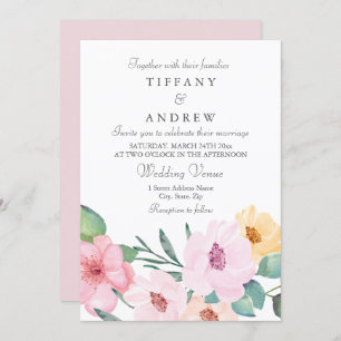 Eleganter, rosa Pfirsichgelb, florale Hochzeitsemp Einladung