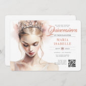 Eleganter rosa Prinzessin QR Code Quinceañera Einladung (Vorne/Hinten)