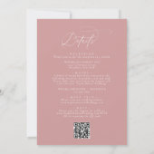 Eleganter rosa QR-Code bei einer Hochzeit Einladung (Rückseite)