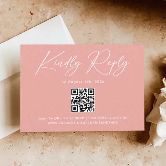 Eleganter rosa QR Code Hochzeit RSVP Begleitkarte