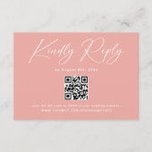 Eleganter rosa QR Code Hochzeit RSVP Begleitkarte (Vorderseite)