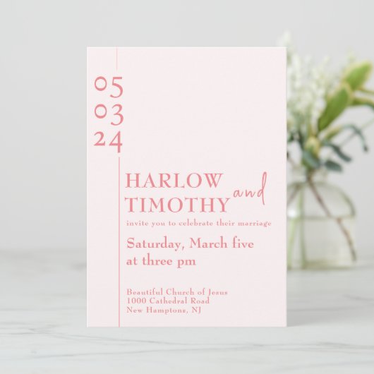 Eleganter Rosa QR-Code Moderne Skripthochzeit Einladung (Stehend Vorderseite)