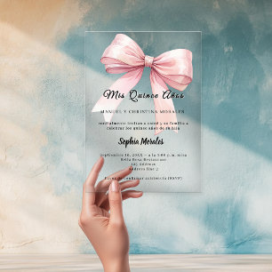 Eleganter rosa Quinceanera-Luxus durchsichtig Acryleinladungen