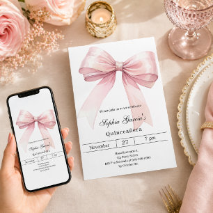 Eleganter rosa Quinceanera-Schleife Einladung