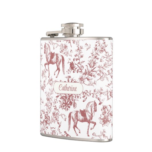 Eleganter Rosa Reittier Name Flachmann (Links)