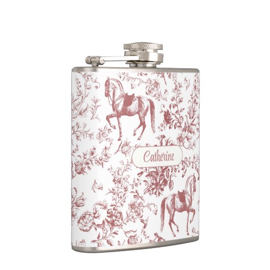 Eleganter Rosa Reittier Name Flachmann (Rechts)