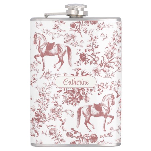 Eleganter Rosa Reittier Name Flachmann (Vorderseite)