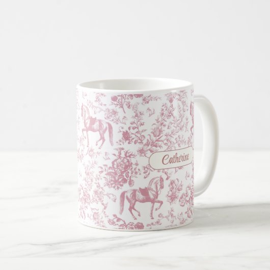 Eleganter Rosa Reittier Name Kaffeetasse (VorderseiteRechts)