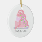Eleganter rosa Ribbon-Kuchen Save the Date Keramik Ornament (Rechts)