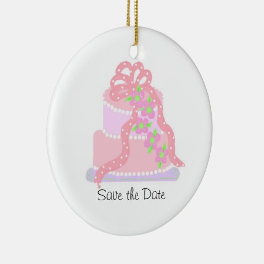 Eleganter rosa Ribbon-Kuchen Save the Date Keramik Ornament (Rechts)