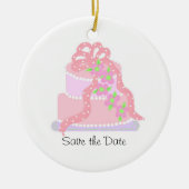 Eleganter rosa Ribbon-Kuchen Save the Date Keramik Ornament (Vorne)